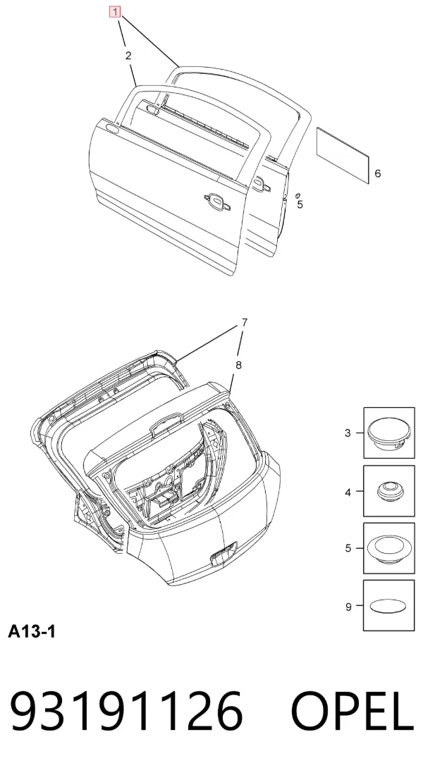 Puerta delantera izquierda 93191126 Opel