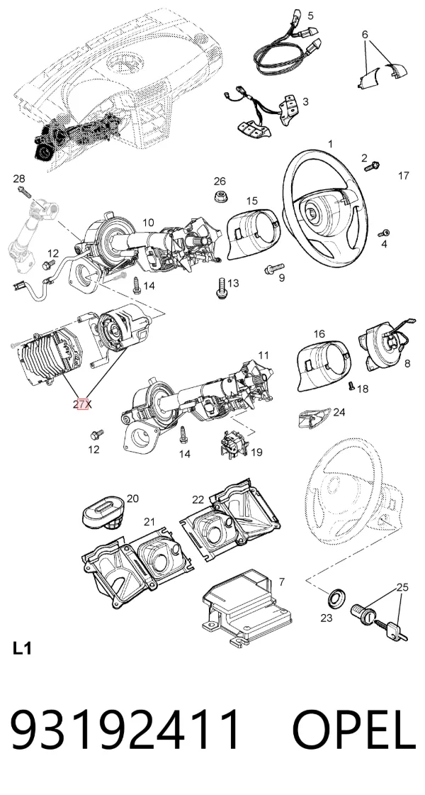 Columna dirección 93192411 Opel