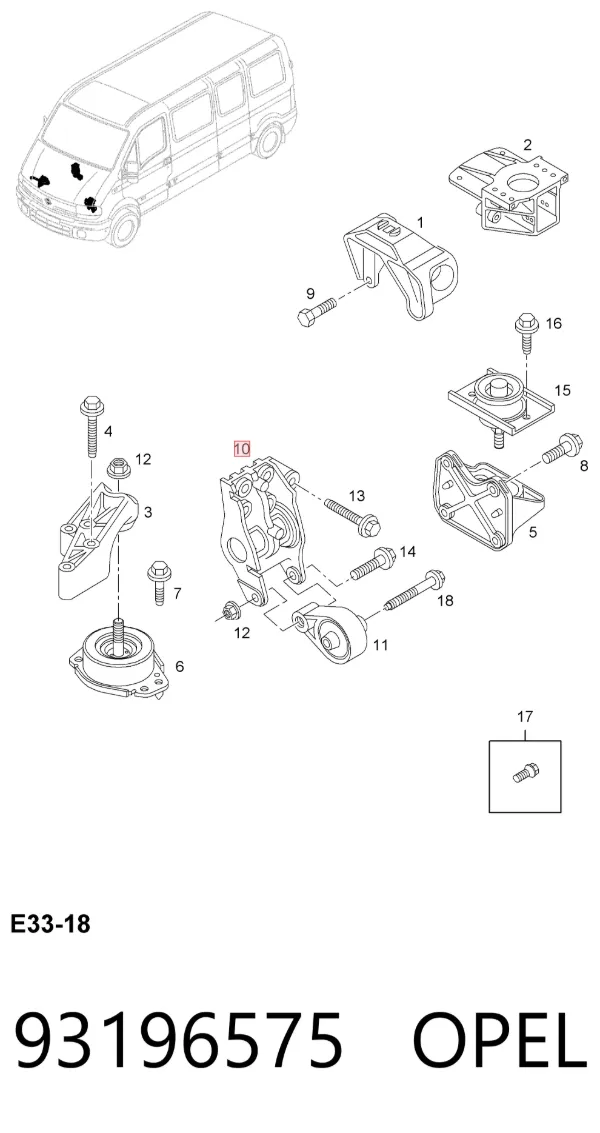 Soporte del soporte trasero del motor 93196575 Opel