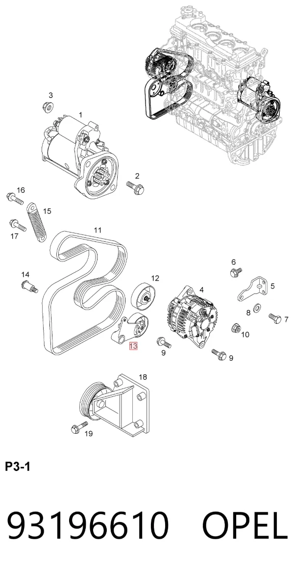 Tensor de correa poli V 93196610 Opel