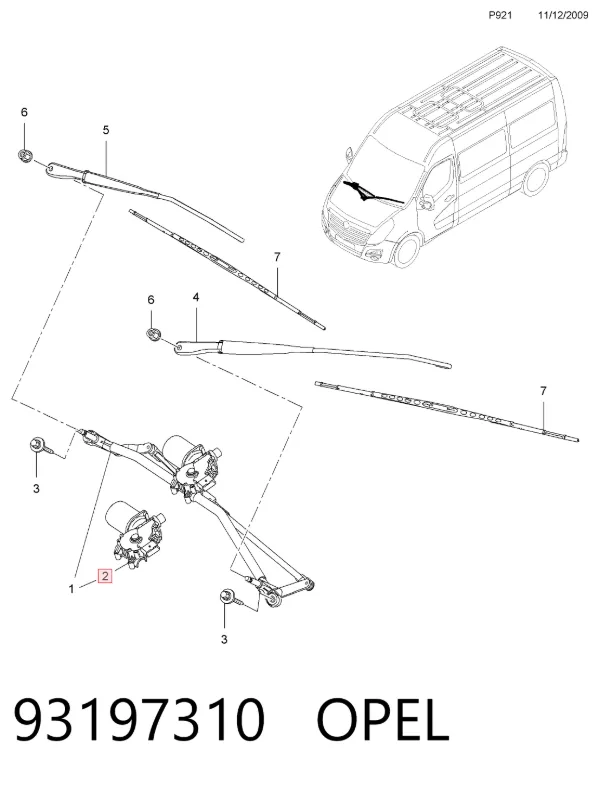 Motor limpiaparabrisas 93197310 Opel