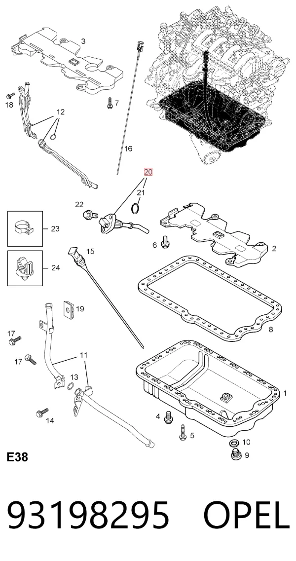 Sensor de nivel de aceite 93198295 Opel