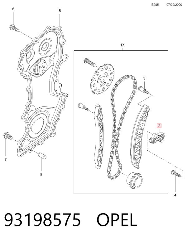 Tensor de cadena de distribución 93198575 Opel