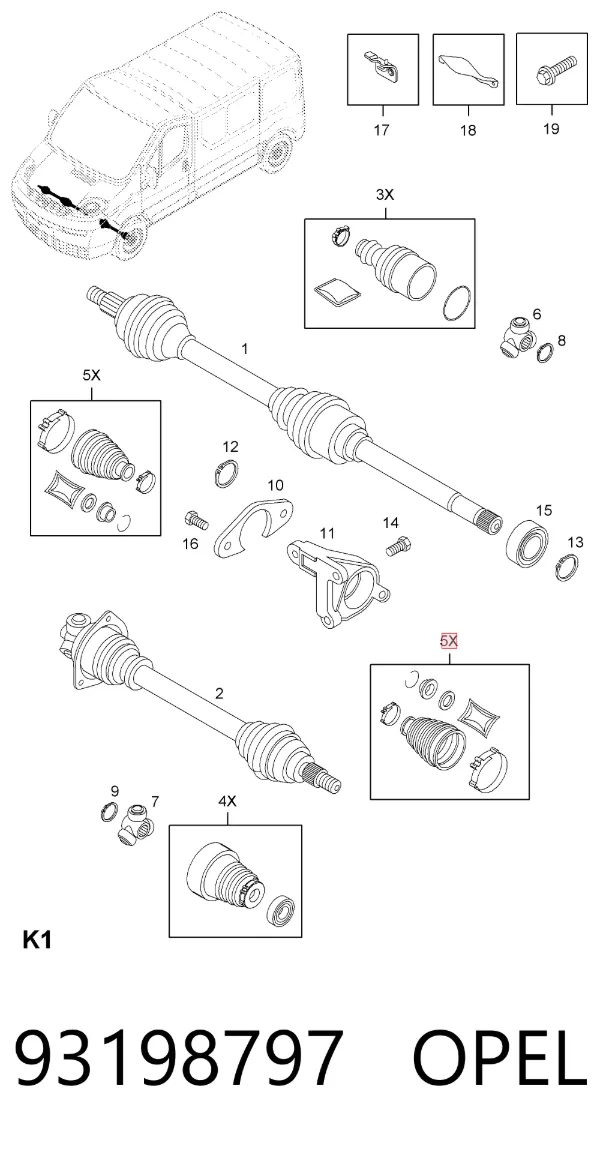 Fuelle de palier delantero exterior 93198797 Opel