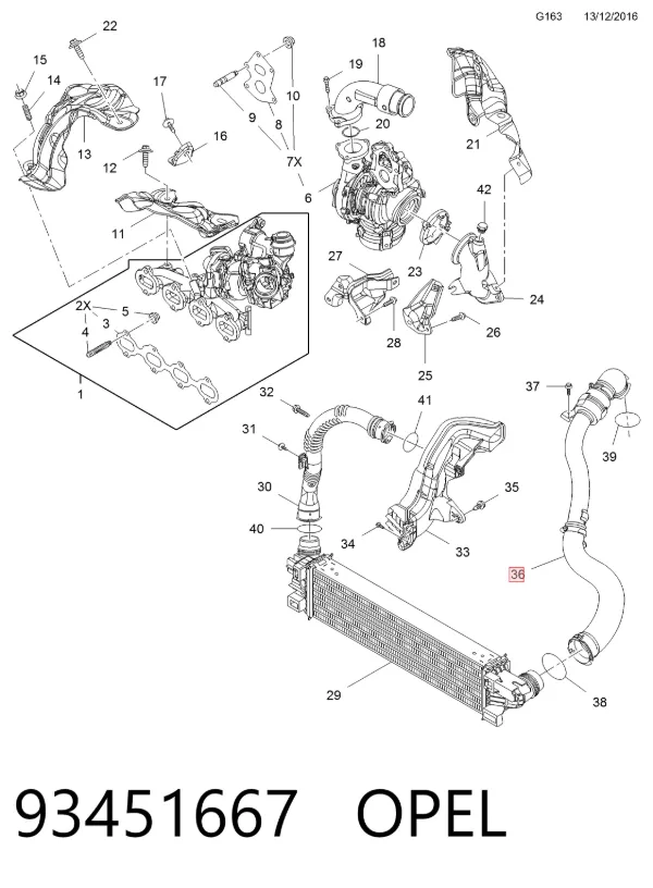 Tubo intercooler 93451667 Opel