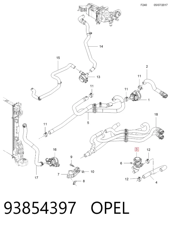 Válvula de control de líquido refrigerante 93854397 Opel
