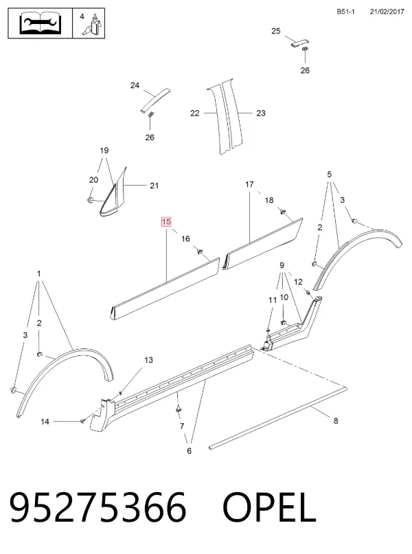 Moldura inferior de puerta delantera derecha 95275366 Opel