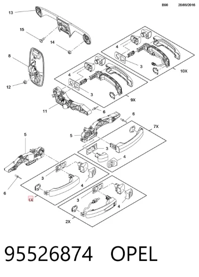 Manija exterior de puerta corrediza OPEL 95526874