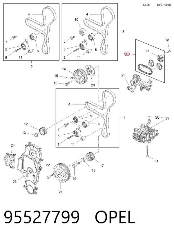 Kit de cadena de distribución 95527799 Opel
