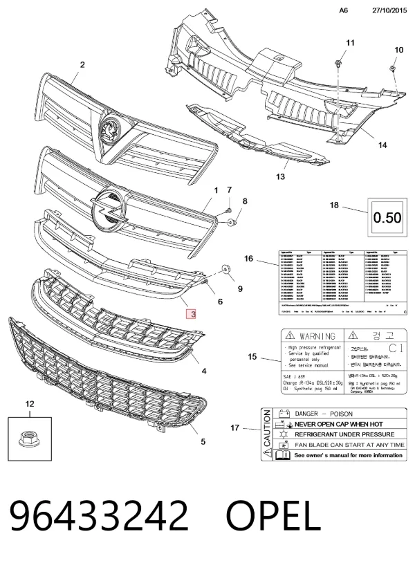 Parrilla 96433242 Opel