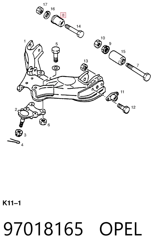 Silentblock del brazo de suspensión 97018165 Opel