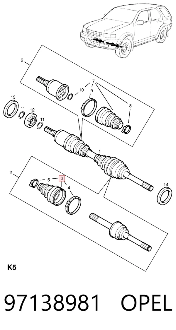Fuelle de palier delantero exterior 97138981 Opel