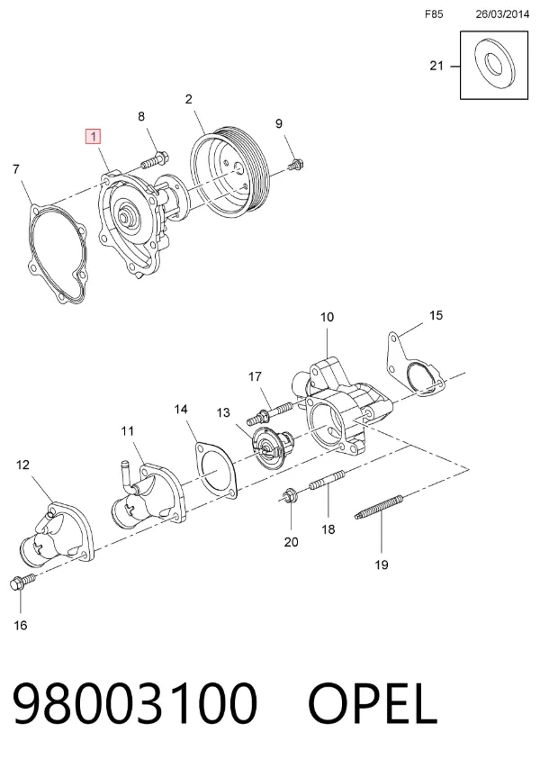 Bomba de agua 98003100 Opel