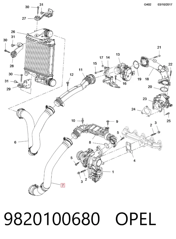 Tubo intercooler 9820100680 Opel