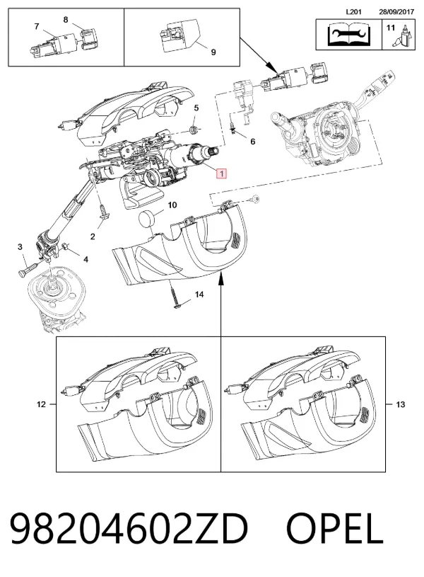 Columna dirección 98204602ZD Opel