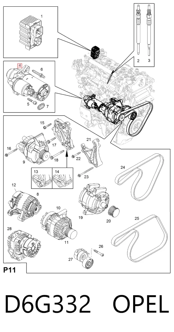 Motor de arranque D6G332 Opel
