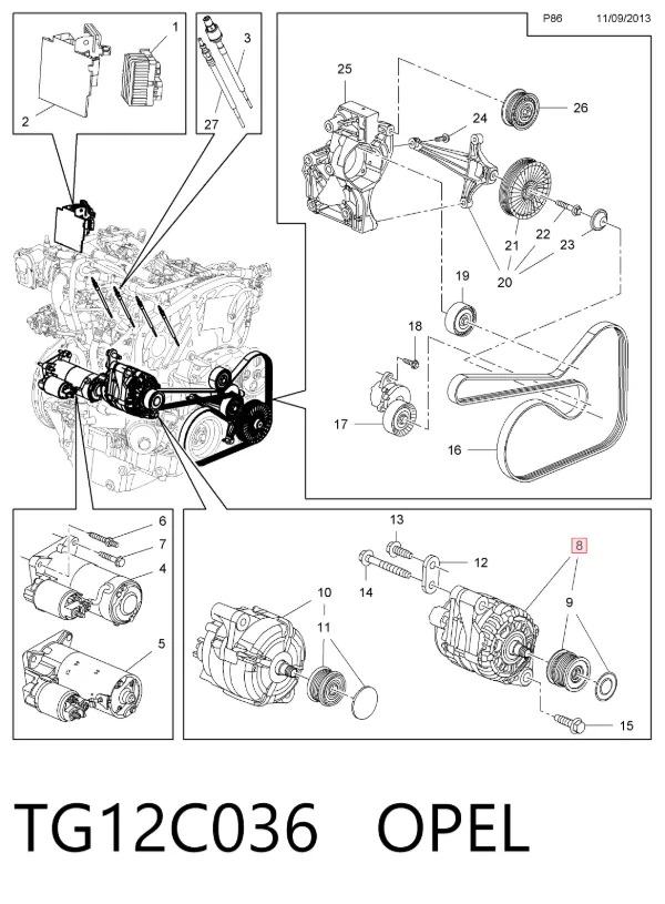 Alternador TG12C036 Opel