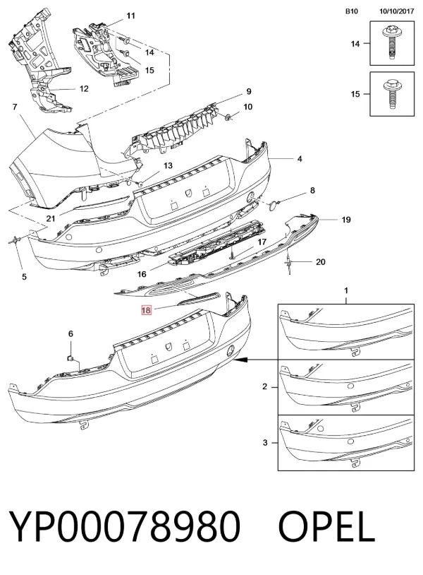 Moldura de parachoques trasero derecho YP00078980 General Motors