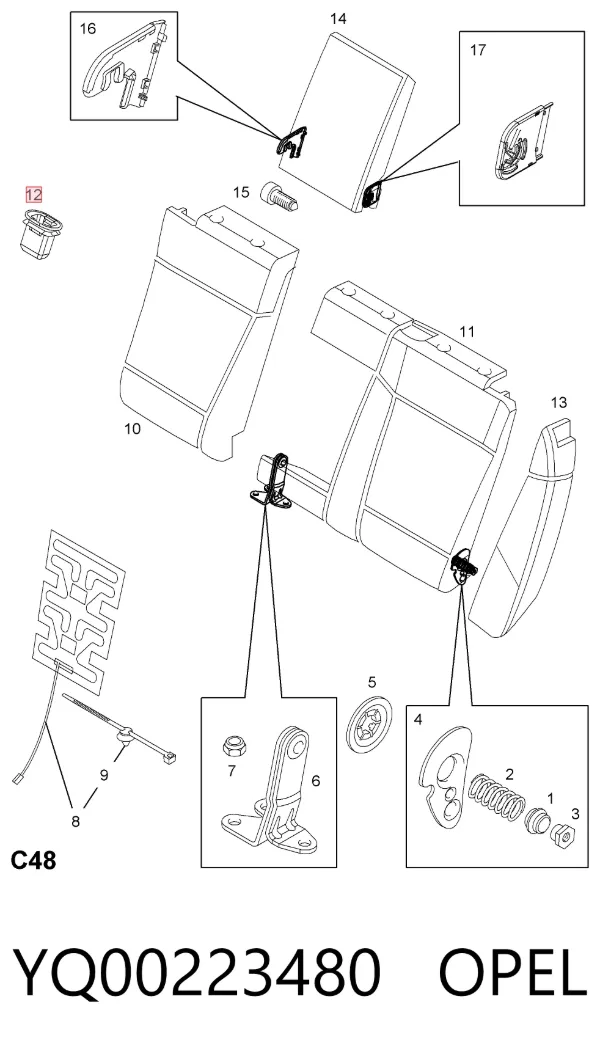 Fijador de asiento trasero YQ00223480 Opel