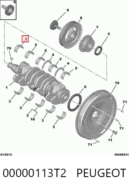 Juego de cojinetes de cigüeñal, estándar, STD 00000113T2 Peugeot/Citroen