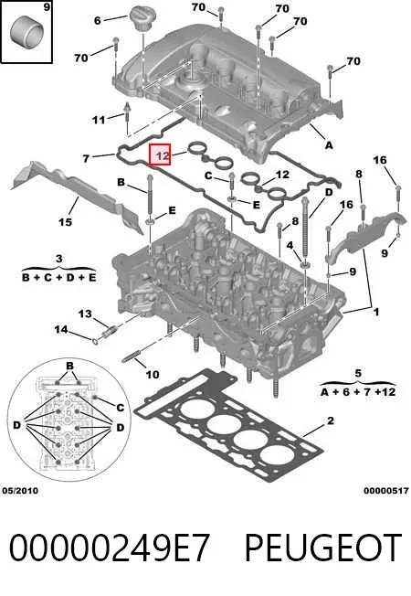 Junta interior de tapa de balancines 00000249E7 Peugeot/Citroen