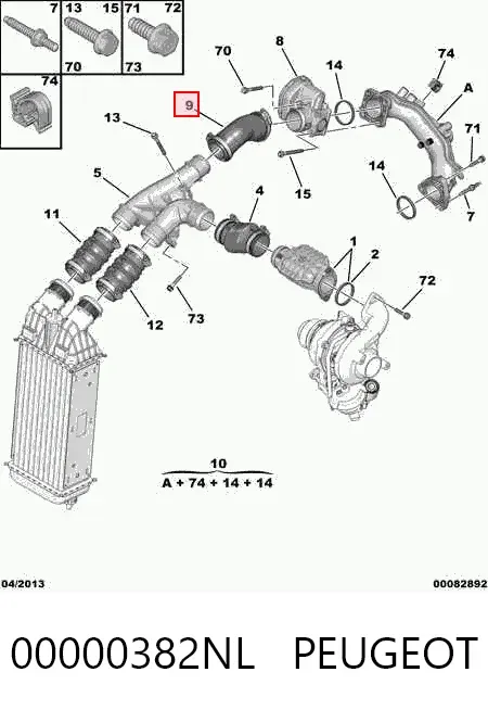 Tubo intercooler 00000382NL Peugeot/Citroen