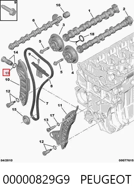 Junta del tensor de la cadena de distribución 00000829G9 Peugeot/Citroen