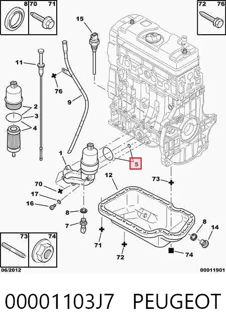 Junta del adaptador del filtro de aceite 00001103J7 Peugeot/Citroen