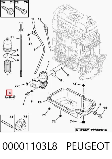 Junta del adaptador del filtro de aceite 00001103L8 Peugeot/Citroen