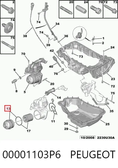 Tapa del filtro de aceite 00001103P6 Peugeot/Citroen