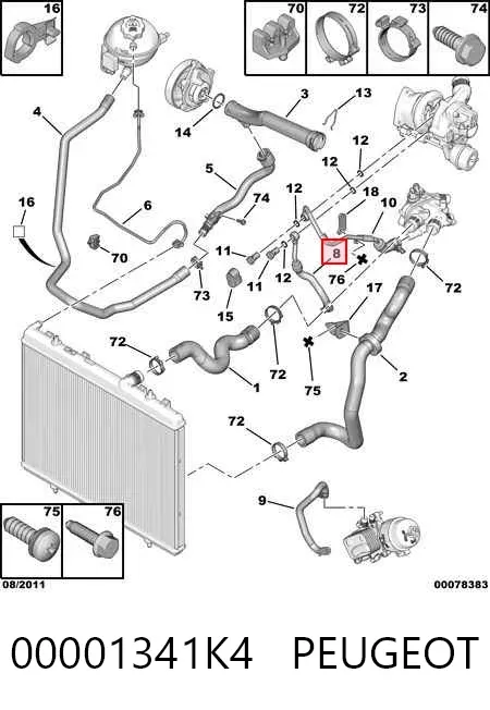 Manguera de refrigerante del turbocompresor, entrada 00001341K4 Peugeot/Citroen