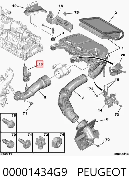Tubo de ventilación del cárter 00001434G9 Peugeot/Citroen