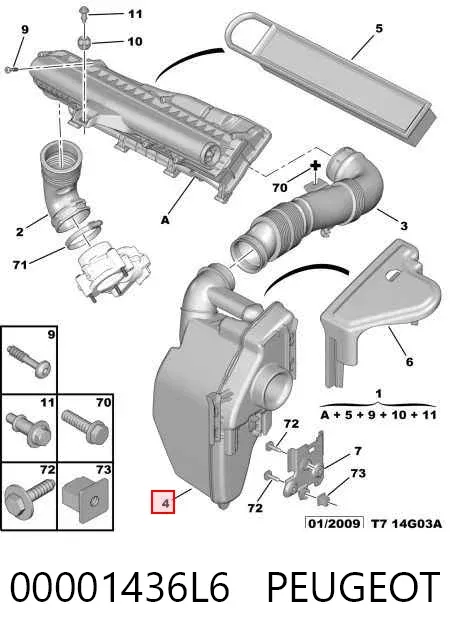 Resonador del filtro de aire 00001436L6 Peugeot/Citroen