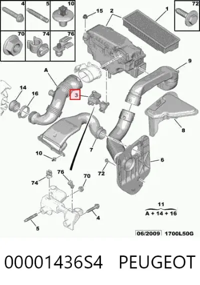 Soporte del filtro de aire PEUGEOT 00001436S4