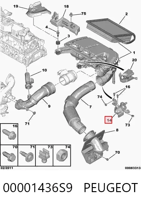Soporte del filtro de aire 00001436S9 Peugeot/Citroen