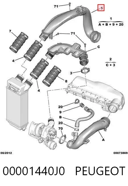 Tubo intercooler 00001440J0 Peugeot/Citroen
