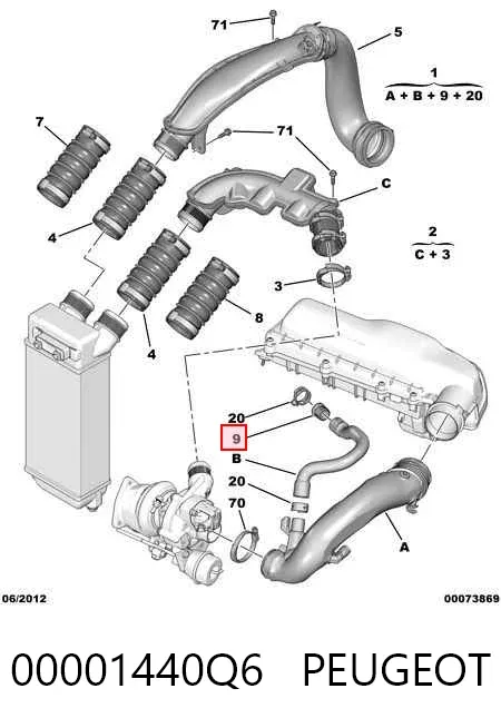 Tubo de admisión de aire al turbocompresor 00001440Q6 Peugeot/Citroen