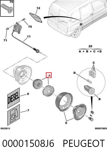 Tapa de depósito de combustible 00001508J6 Peugeot/Citroen