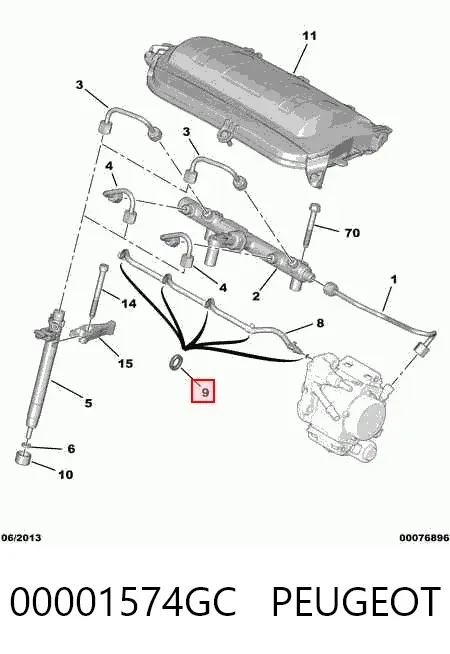 Anillo de sellado del conector de retorno del inyector 00001574GC Peugeot/Citroen
