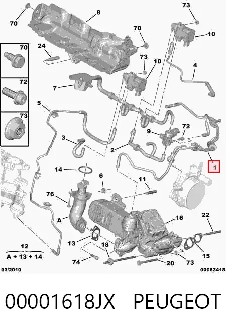 Tubo del sistema de recirculación de gases de escape EGR 00001618JX Peugeot/Citroen