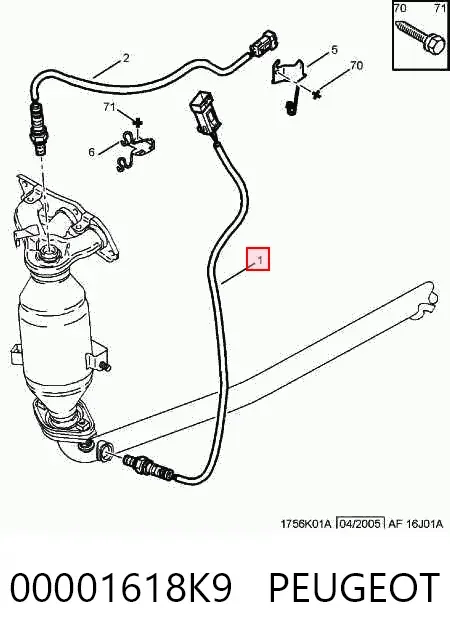 Sonda lambda de oxígeno posterior al catalizador 00001618K9 Peugeot/Citroen