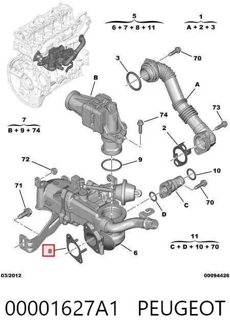 Junta del enfriador EGR del sistema de recirculación de gases 00001627A1 Peugeot/Citroen