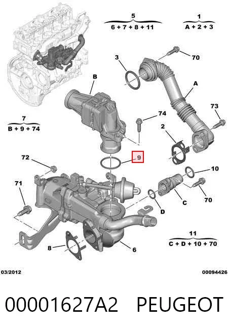 Junta de válvula EGR 00001627A2 Peugeot/Citroen