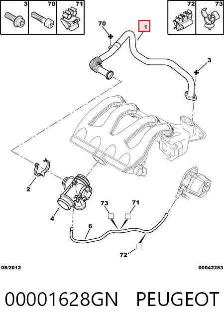 Tubo del sistema de recirculación de gases de escape EGR 00001628GN Peugeot/Citroen