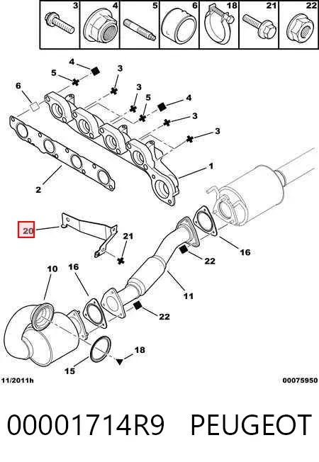 Soporte del tubo de escape 00001714R9 Peugeot/Citroen