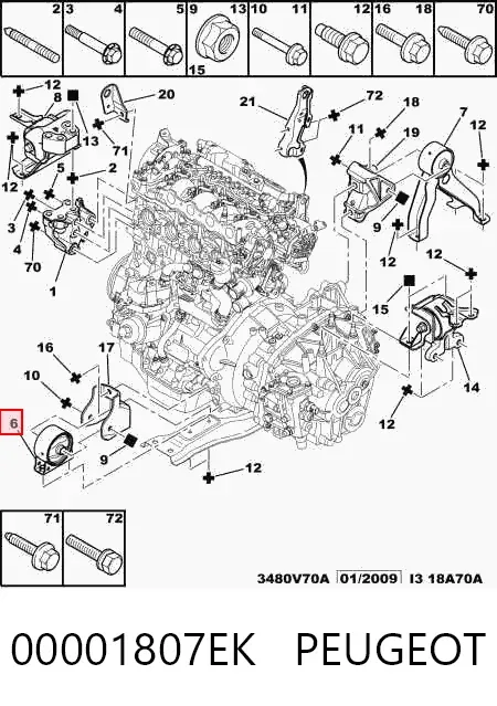 Soporte de motor delantero 00001807EK Peugeot/Citroen