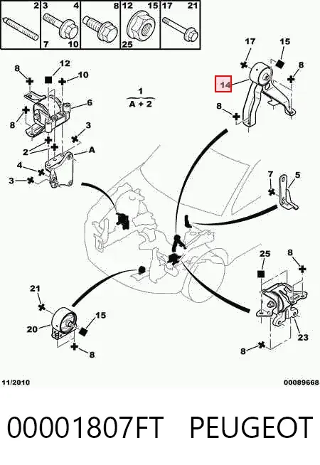 Soporte trasero derecho del motor 00001807FT Peugeot/Citroen