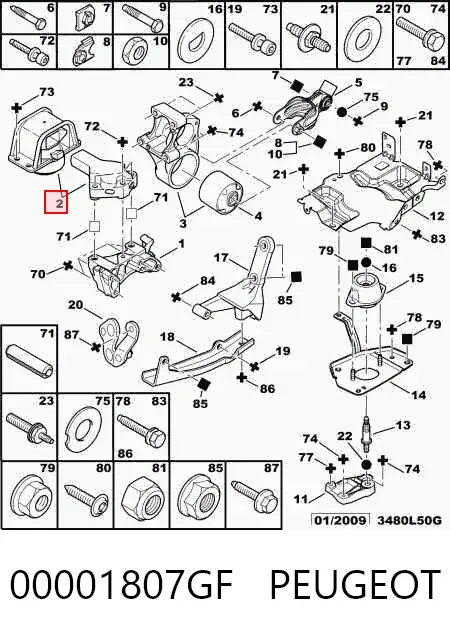 Soporte de motor derecho 00001807GF Peugeot/Citroen
