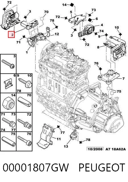 Soporte de motor derecho 00001807GW Peugeot/Citroen