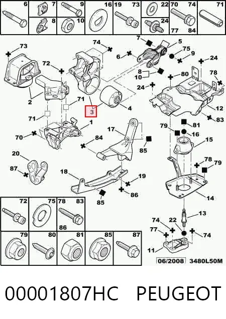 Soporte de motor trasero 00001807HC Peugeot/Citroen